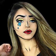 Pop-Art Makeup Ideas So Good, They Actually Look Like Cartoons Makeup Hashtags, Comic Book Makeup, Cartoon Makeup, Sugar Skull Halloween