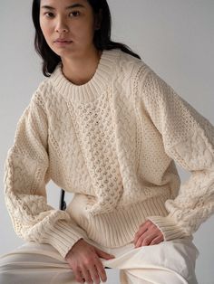 SHAINA MOTE | Fisherman Sweater in Natural – Shaina Mote Oversized Winter White Cable Knit Sweater, Cozy Cable Knit Sweater In Relaxed Fit, Chic Relaxed Fit Cable Knit Sweater, Relaxed Fit Cream Chunky Knit Sweater, Oversized Classic Textured Knit Sweater, Classic Oversized Textured Knit Sweater, Cotton Cable Knit Sweater, Cable Knit Pattern, Fisherman Sweater