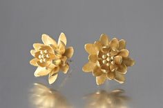 Gold Earrings - 18k solid gold waterlily flowers with 14k gold posts and extra large 14kt gold-filled ear nuts. Gold Bangles Indian, Long Pearl Necklaces, Pearl Jewelry Necklace, Artful Home, Jewelry Design Earrings, Gold Earrings Designs, Birthstone Gifts, Gold Necklace Designs, Earrings In Gold