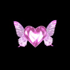 a pink heart with wings on a black background