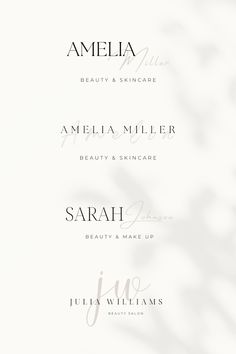 four different logos for cosmetics and skin care products, one with the word's name on