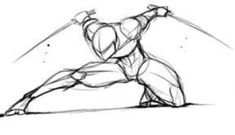 a drawing of a man doing a karate pose with one arm in the air and another hand on his hip