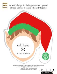 a christmas elf's hat with the text cut here 3x5 5cm circle