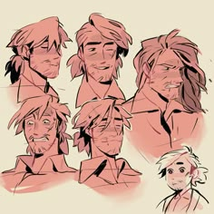 some drawings of people with different facial expressions and hair styles, all in various poses