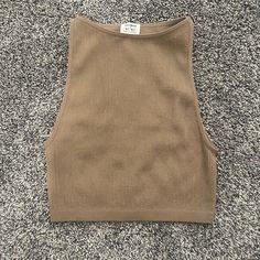 Brand New Cotton On Top Brown Fitted Crop Top For Everyday, Fitted Brown Crop Top For Everyday, Sleeveless Beige Crop Top For Fall, Stretch Brown Tops For Day Out, Everyday Brown Crop Top, Fitted Brown Tank Top For Day Out, Chic Brown Everyday Tank Top, Chic Brown Tank Top For Everyday, Chic Everyday Brown Tank Top