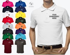 Custom Embroidery Polo Shirts, Personalized Design Or Text Golf Polos, Company Logo Workers Tees, Unisex Polo Shirts, Small Business Gifts Clearance Sale Alert! 🌟 ▪️ Please note: These items are on clearance. ▪️ To purchase the set of "2 items," kindly add each item separately to your cart and proceed to checkout. 🎉 Limited time offer: Enjoy 70% off our entire stock! Don't miss out on these incredible prices for gifts your loved ones will cherish. Act now! 🎁💖 👕 Discover our expertise in per Cotton Tops With Embroidered Logo And Collar, White Fitted Tops With Custom Embroidery, Collared Cotton Top With Multicolor Embroidery, Fitted Short Sleeve Tops With Custom Embroidery, Fitted Tops With Custom Embroidery And Short Sleeves, Cotton Collared Top With Multicolor Embroidery, Casual Polo Shirt With Embroidered Logo For Work, White Short Sleeve Shirt With Custom Embroidery, Multicolor Embroidered Cotton Collared Top