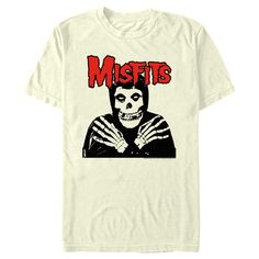 Celebrate the legendary horror-punk band and pop culture icons, The Original Misfits with officially licensed apparel featuring the classic "Fiend Skull" and more! This Men's Misfits Fiend Skull Red Logo Graphic T-Shirt features the Misfits mascot, the Fiend Skull, in black and white with crossed arms, along with the logo in red above. Rock out to the genre-defining Misfits in ultimate style with these fun new tees for everyone! Halloween Band Logo T-shirt For Fans, Band Merch T-shirt For Fan Merchandise, Halloween Band Logo T-shirt For Streetwear, Halloween Band Logo T-shirt Crew Neck, Halloween Pop Culture Band Logo T-shirt, Halloween Streetwear T-shirt With Band Logo, Halloween Crew Neck Tops With Band Logo, Pop Culture Halloween Concert Top, Halloween Band Logo T-shirt