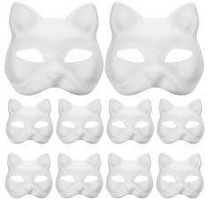 white cat mask with different shapes and sizes on it's face, set of six