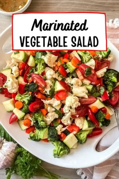 Marinated vegetable salad in a large white bowl. Raw Vegetables Recipes, Marinated Vegetable Salad, Raw Vegetable Salad, Zucchini Broccoli, Traditional Salad, Broccoli Cauliflower Salad, Marinated Vegetables, Vegetable Salad Recipes, Zucchini Salad