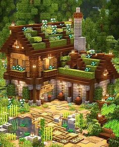 a very nice looking house with lots of plants on the roof and bushes around it