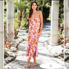 Vici Love Song Satin Floral Midi Dress Nwt Pink Chiffon Maxi Dress For Brunch, Chic Pink Floral Print Sundress, Pink Sleeveless Floral Dress For Beach, Pink Sleeveless Floral Dress For The Beach, Pink Floral Sundress For Garden Party, Pink Floral Print Sundress For Garden Party, Pink Sleeveless Floral Dress For Vacation, Pink Sundress For Party With Floral Design, Pink Floral Sundress For Brunch