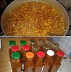 two pictures side by side, one with chili and the other has corn in it