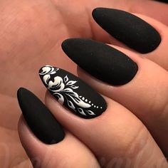 Matte Black Nails, Nail Design Inspiration, Black Nail Designs, White Nail, Fancy Nails, Matte Nails, Black Nails, Trendy Nails