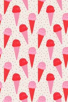 an ice cream pattern with pink and red cones