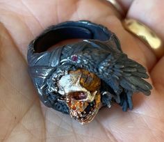 Unique Hand Cast Black Skull Ring, Unique Black Skull Ring For Halloween, Unique Hand Cast Rings For Halloween, Unique Skull Ring Collectible, Handmade Unique Skull Ring For Halloween, Unique Halloween Collectible Skull Ring, Unique Collectible Skull Rings, Unique Handmade Skull Ring, Unique Hand Cast Skull Rings