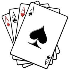 four playing cards with spades and hearts on each card are shown in black and white