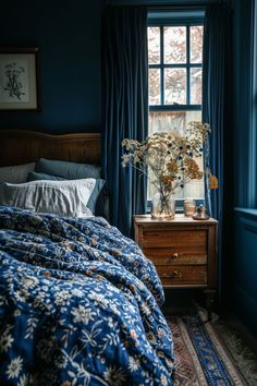 A beautifully styled dark bedroom with vintage furniture, moody lighting, and earthy tones, showcasing the charm of a dark cottagecore aesthetic bedroom and inspiring cozy cottagecore ideas for unique bedroom ideas.