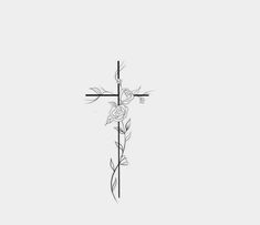 a cross with flowers on it and the word love is written in black ink, against a white background