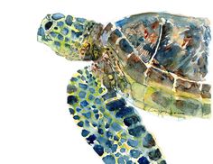 a watercolor painting of a sea turtle