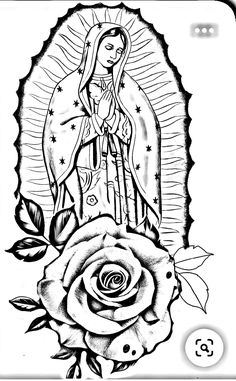 the virgin mary and rose tattoo design