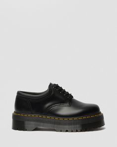 8053 Leather Platform Casual Shoes in Black | Dr. Martens 8053 Leather Platform Casual Shoes, 8053 Quad, Dr Martens 8053, Platform Casual Shoes, Mens Beach Shirts, Black Platform Shoes, Black Polish, Leather Oxford Shoes, Casual Shoe