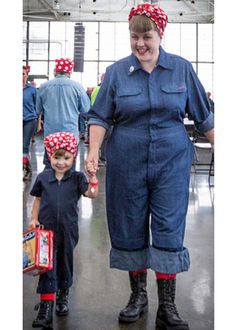 Such a great mother-daughter photo -- both in support of Rosie the Riveter. Can't you tell that the Rosebud will be a strong, courageous woman? If you want red and white polka dot bandanas like these, just visit our etsy store. Rosie The Riveter Halloween, Striper Dress, Patch Tattoos, Zombie Couple Costume, Courageous Woman, Grease Costumes, Old Lady Costume, Tattoos Hand, Girl Group Costumes