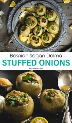 stuffed onions with lemons and parsley on the side