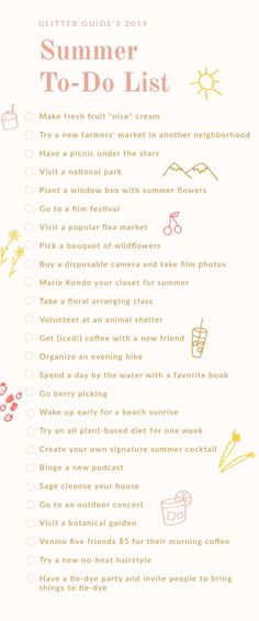 the summer to do list is shown