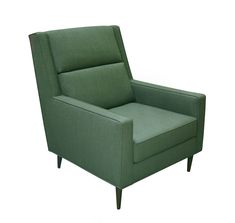 a green chair sitting on top of a white floor