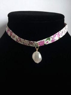 "Purple roses on white background ribbon choker necklace with a 10mm pearl dangle from the middle of the necklace. Minimalist style, great gifts for her, birthdays, teens, weddings, anniversary gifts, just to show someone you was thinking of them. Measurements: choker 12\" with 4\" extension pearl 10mm" Handmade Spring Choker As A Gift, Spring Choker Jewelry Gift, Adjustable Choker For Gifts In Spring, Spring Gift Choker Jewelry, Adjustable Spring Choker For Gifts, Adjustable Spring Choker As Gift, Feminine Adjustable Ribbon Jewelry, Elegant Spring Choker As A Gift, Elegant Spring Choker For Gifts