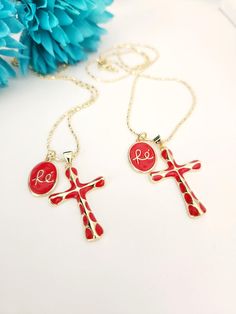 Cross and Faith Charm Necklace | Gold Plated Crucifix Necklace | Catholic Gift for Mom | Daily Wear Necklace Elevate your faith with this stunning Cross and Faith Charm Necklace. Beautifully crafted, this necklace features a gold-plated chain adorned with a delicate enamel red crucifix and a 'Faith' charm, making it the perfect piece for daily wear or special occasions. This Catholic necklace is not just an accessory; it's a meaningful symbol of devotion and love. Ideal as a thoughtful gift for Red Spiritual Necklace For Valentine's Day, Spiritual Red Necklace For Valentine's Day, Spiritual Red Cross Pendant Necklace, Red Cross Necklace For Valentine's Day, Personalized Red Spiritual Jewelry, Red Personalized Spiritual Jewelry, Red Spiritual Personalized Jewelry, Red Jewelry For Valentine's Day Personalized Gift, Catholic Necklace