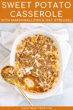 sweet potato casserole with marshmallows and oat streusel