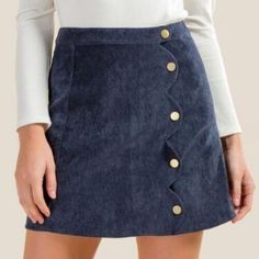 Loveriche navy corduroy scalloped button a line mini skirt size large | eBay Navy Corduroy Skirt Outfit, Blue Mini Skirt Outfit, Corduroy Skirt Outfit, Gilmore Girls Fashion, Blue Mini Skirt, Button Skirt, Miniskirt Outfits, A Line Mini Skirt, Womens Clothes