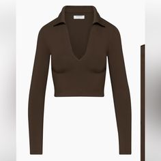 Very Comfortable & High-Quality Material. Stretchy (Will Fit Size Xsmall - Medium) Fitted Brown Tops With Seamless Collar, Spring Long Sleeve Top With Seamless Collar, Trendy Fitted Top With Seamless Collar, Fitted Brown Long Sleeve Casual Top, Fitted Brown Long Sleeve Top Casual, Casual Fitted Brown Long Sleeve Top, Aritzia Contour, Polo Tees, Latest T Shirt