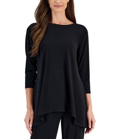 in stock Chic Black 3/4 Sleeve Tops, Tunic Shirts, Casual Tees, Flattering Tops, Elegant Blouses, Embellished Top, Tunic Shirt, Deep Black, Women's Shirts