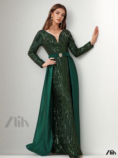 Formal Evening Party Dress with Beaded Detail, High Neck, Long Sleeves, and Elegant Mermaid Silhouette Black Spaghetti Strap Dress, Evening Gowns Elegant, Mermaid Silhouette, Evening Party Dress, Spaghetti Strap Dresses, Evening Party, Olivia Mark, Types Of Collars, Evening Gowns