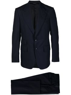 navy blue wool/silk blend Jacket: peak lapels front button fastening jetted chest pocket three side welt pockets long sleeves buttoned cuffs three interior pockets English rear vents Trousers: mid-rise adjustable waist concealed front fastening two side welt pockets two rear button-fastening pockets slim cut Versace Outfit, Tuxedo Suit, Balenciaga Triple S, Dress Watch, Wool Suit, Nike Air Max 97, Blue Wool, Sweaters Knitwear, Tom Ford