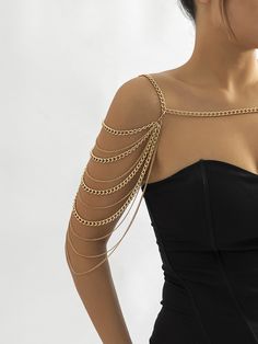 Yellow Gold  Collar  Iron   Embellished   Women's Fashion Jewelry Outfit Tomorrowland, Body Necklace, Shoulder Necklace, Backdrops Necklace, Body Chains, Body Harness