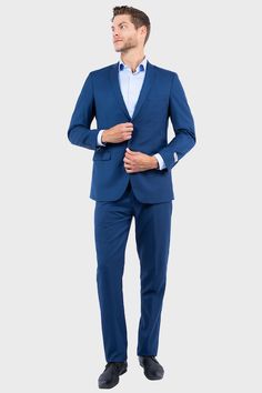 This Indigo Blue 2-button slim cut suit will keep you at the forefront of fashion with its clean, straight lines. The notch lapels give the suit a contemporary appearance so you can wear it for years to come and stay stylish. The two button front is cut so you can show off your favorite tie while looking elegant. The flat front pants helps make you look fit and trim. Pants can be trimmed to length. Details: Includes: Suit jacket, and pants JACKET: Full Lined, Single breasted 2 Button closure, Sl Blue Slim Fit Suit, Sharkskin Suit, Flat Front Pants, Slim Fit Suit, Straight Lines, 3 Piece Suits, Suit Vest, Blue Wool, Dress Suits