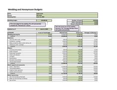 the wedding and honeymoon budget spreadsheet is shown in this image, it shows how much