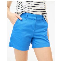 New J.Crew 5" Classic Chino Short Color: Sail Blue Size: 8 100% Cotton. Sits Just Above Hip. Zip Fly. Slant Pockets, Back Welt Pockets. 5" Inseam. Machine Wash. Blue Workwear Shorts With Pockets, Chic Blue Relaxed Fit Shorts, Trendy Blue Workwear Shorts, Mid-rise Blue Cotton Shorts, Blue Mid-rise Cotton Shorts, Blue Cotton Mid-rise Shorts, Blue Shorts For Spring Workwear, J Crew Shorts, Chino Shorts