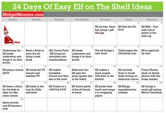 a calendar with the words 24 days of easy elf on the shelf