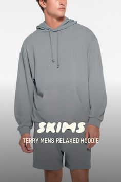 The perfect pullover. Made with 100% midweight cotton french terry, this long sleeve features a roomy, relaxed fit and dropped shoulders for supreme, wear-everywhere comfort between seasons. Includes a 2-ply drawstring hood, a front pocket, and ribbing at the cuffs and hem. Fits true to size. | SKIMS Mens Relaxed Hoodie | Blue | XS | Terry Relaxed Fit Hoodie Sweatshirt For Lounging, Relaxed Fit Hoodie For Lounging, Relaxed Fit Sweats For Winter Lounging, Winter Relaxed Fit Sweats For Lounging, Relaxed Fit Sweats For Lounging In Winter, Winter Lounging Top With Drawstring Hood, Relaxed Fit Cotton Hoodie For Lounging, Relaxed Fit Long Sleeve Hoodie For Lounging, Relaxed Fit Fleece Hoodie For Lounging