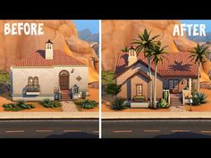 before and after photoshopped images of a house on the side of a road