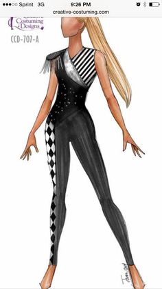 a drawing of a woman in black and white outfit with checkered leggings