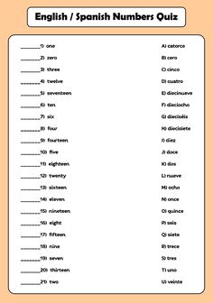 an english / spanish number quiz is shown with the words and numbers in each column