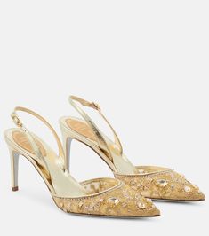 Embellished slingback pumps Luxury Low Heel With Sculpted Design, Rene Caovilla Shoes, Crystal Heels, Prom Heels, Gold Pumps, Lace Heels, Sandal Platform, Blue Pumps, Rene Caovilla