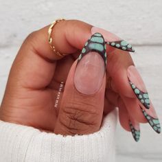 Snake Print French Tip Nails, Print French Tip Nails, Punchy Nails, Nails For Work, Cowboy Nails, Western Nails, Country Nails, Turquoise Nails, Print Nails