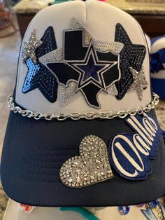 cowboys hat with hat chain Liquor Cowboy Hats, Junk Socks, Cowboys Hat, Hat Chain, Custom Fitted Hats, Hat Bar, Custom Trucker Hats, Cap Decorations, Diy Hat