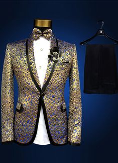 Name:Elegant Gold Sequins Men Fashion Suits Jacket Brand Plus Size Medieval Prince Nightclub Slim Blazer Suits   Closure Type: Single Breasted   Color: Silver/Glod/Yellow/Blue   Condition: Brand new   Occasion: Versatile   Include: 4 Pieces amp;nbsp; ( Jacket x 1pcs ,Pant x 1pcs ,Bowtie x 1pcs, Girdle x 1pcs )     Notice : Please remark your height and weight when you placed an order.      amp;nbsp; Gold Suits For Men, Coat Pant Design, Wedding Suits For Men, Pant Design, Gold Suit, Suit Man, Waistcoat Men, Slim Blazer, Slim Fit Tuxedo